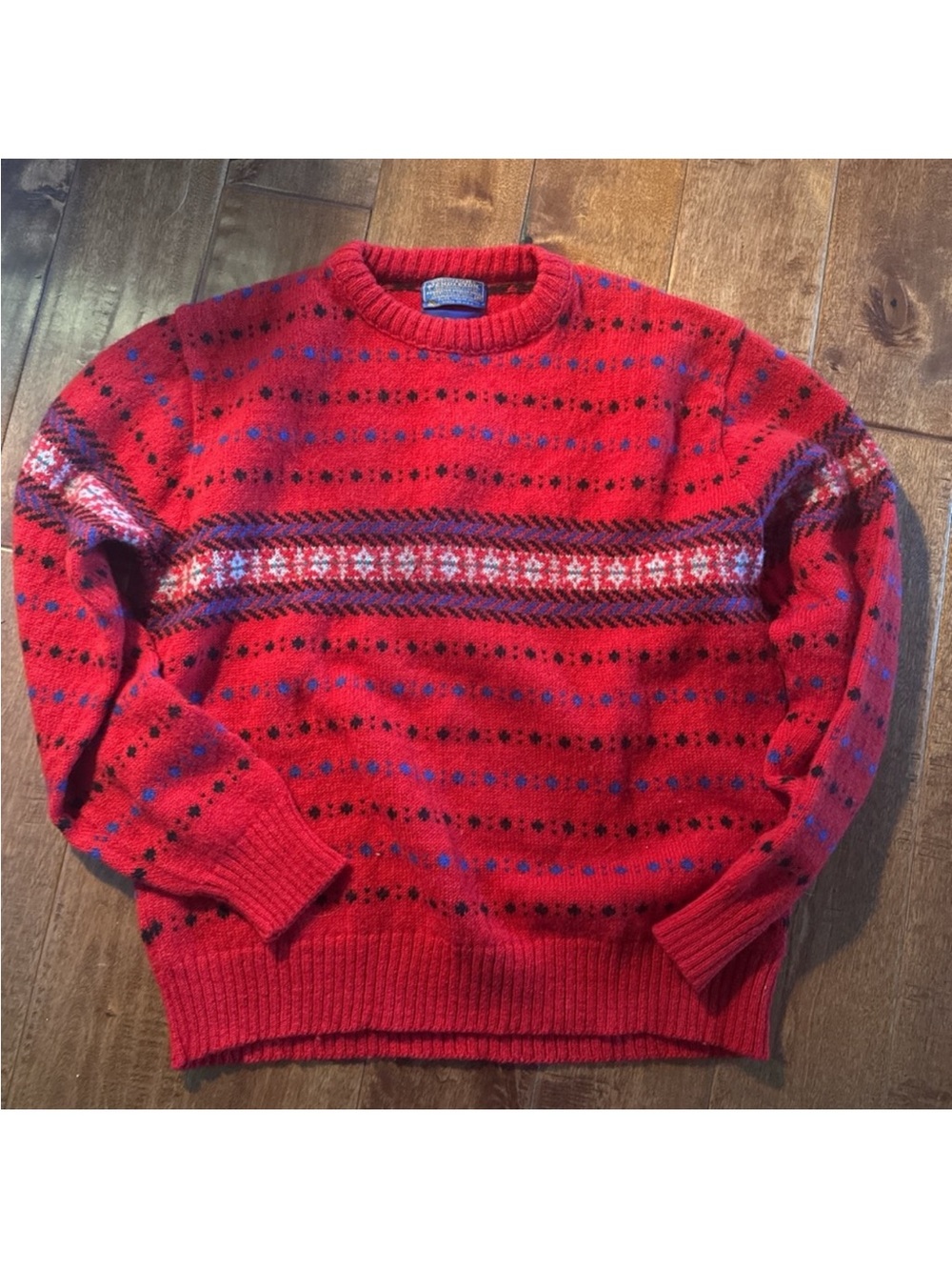 Pendleton Red Crewneck Sweater with Fair Isle Stripe